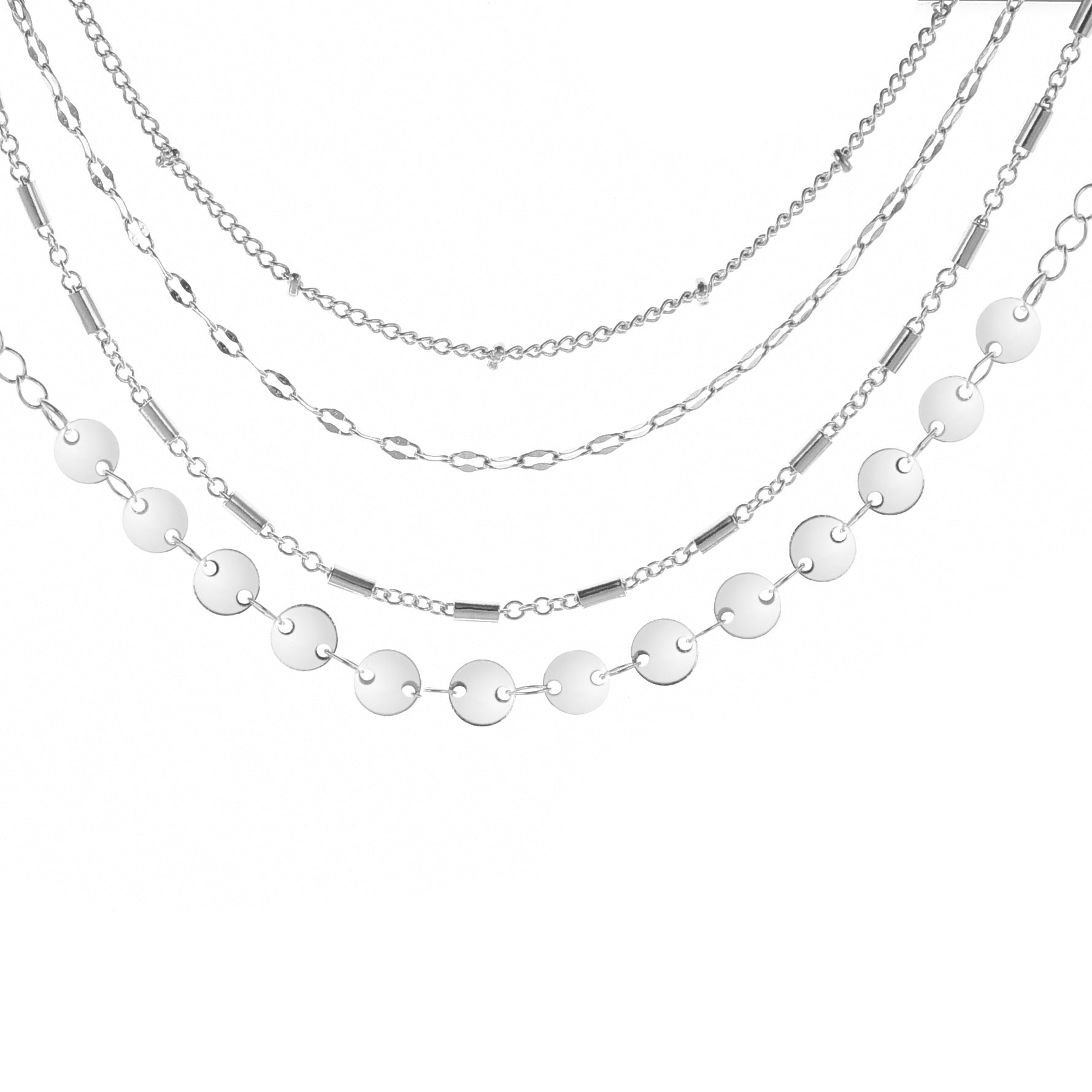 4 Piece Tube Chain Disc Lace Bracelet