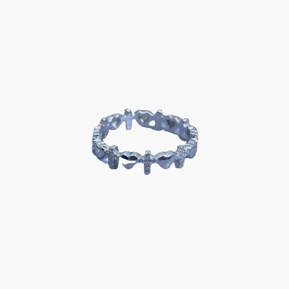 Silver Cross Heart Ring