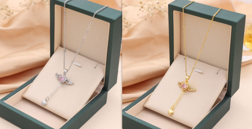 Cupid Heart Angel Wings Tassel Necklace