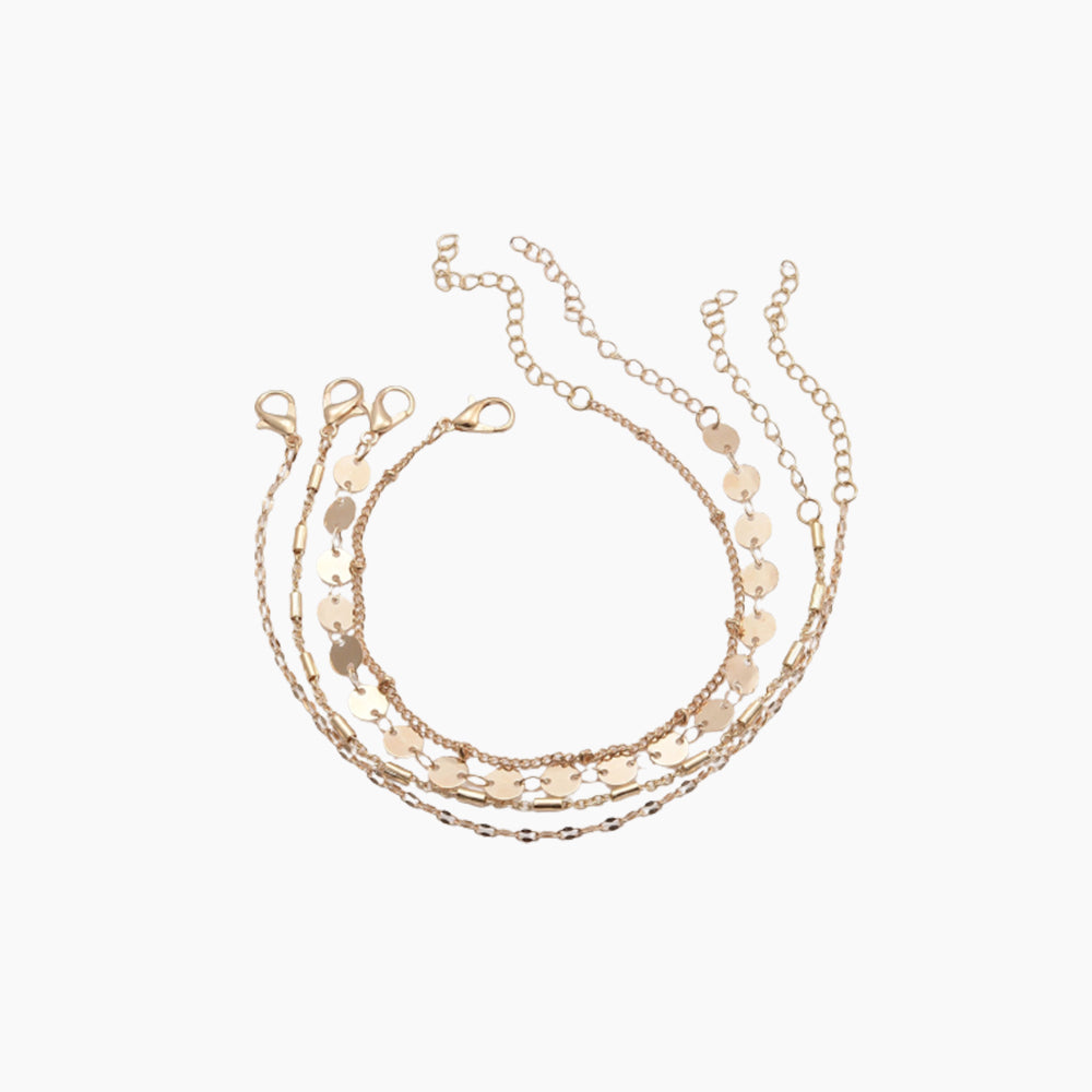 4 Piece Tube Chain Disc Lace Bracelet